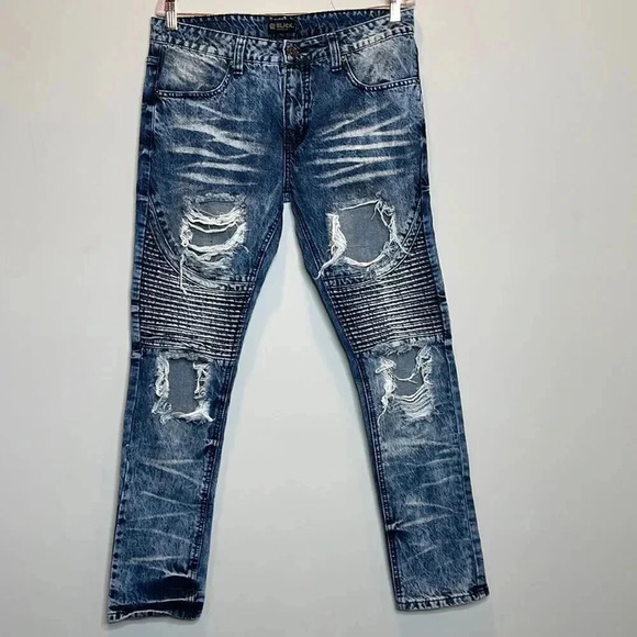 Black Premium Blue Jeans with Holes - Picture 1 of 12